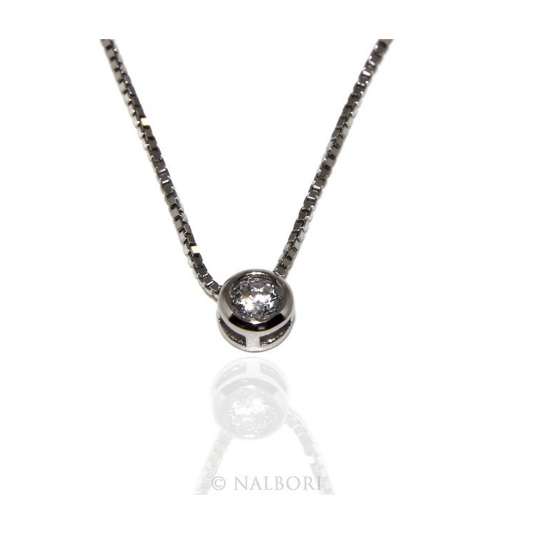 NLB|Argento 925 : Parure cipollino 3 mm punto luce con zircone. Catena veneziana ciondolo passante e Orecchini abbinati