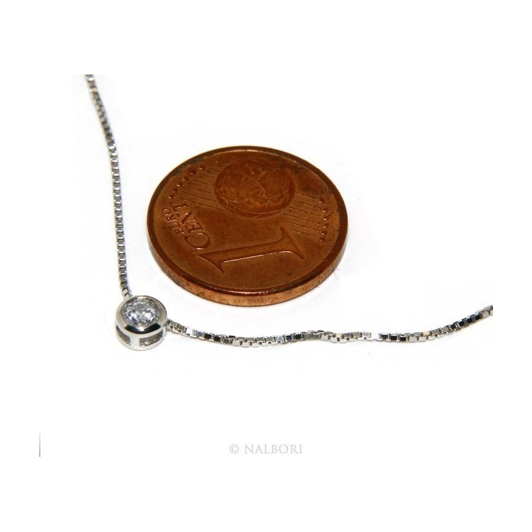 NLB|Argento 925 : Parure cipollino 3 mm punto luce con zircone. Catena veneziana ciondolo passante e Orecchini abbinati