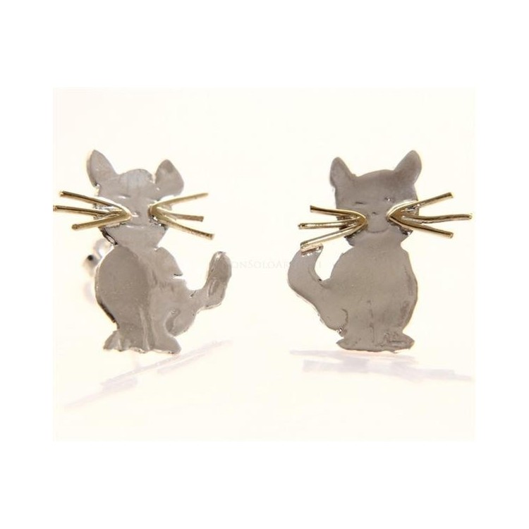 NLB|argento 925 : orecchini GATTO gattini donna HAND MADE Massiccio argento 925 baffi lam oro
