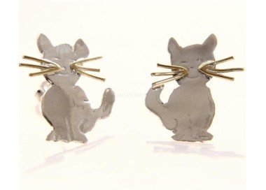 NLB|argento 925 : orecchini GATTO gattini donna HAND MADE Massiccio argento 925 baffi lam oro