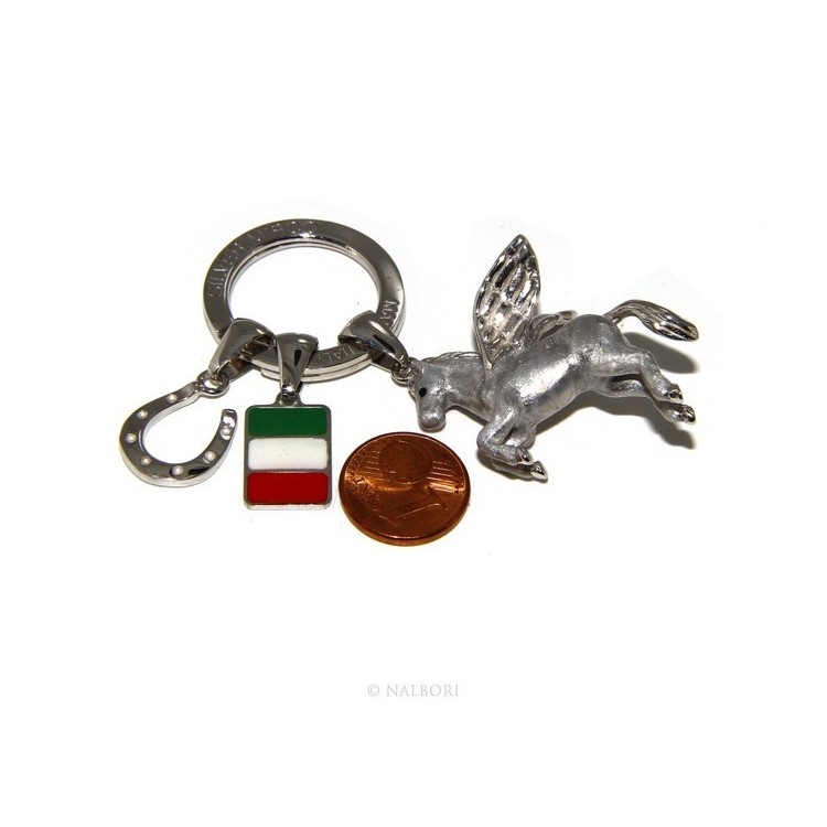 NLB|Keyrings man or woman KeyRing Pegaso horseshoe fired enamel handmade, all 925 22.4 gr - amulet