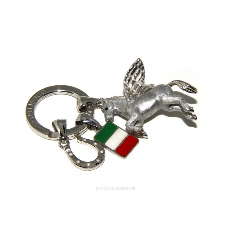 NLB|Keyrings man or woman KeyRing Pegaso horseshoe fired enamel handmade, all 925 22.4 gr - amulet