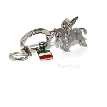NLB|Portachiavi uomo o donna KeyRing rana frog smalto a fuoco realizzato a mano , tutto Argento 925 17,80 gr - amuleto