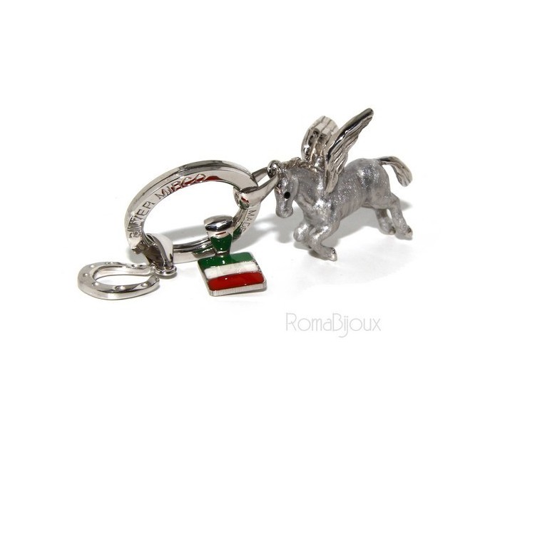NLB|Keyrings man or woman KeyRing Pegaso horseshoe fired enamel handmade, all 925 22.4 gr - amulet