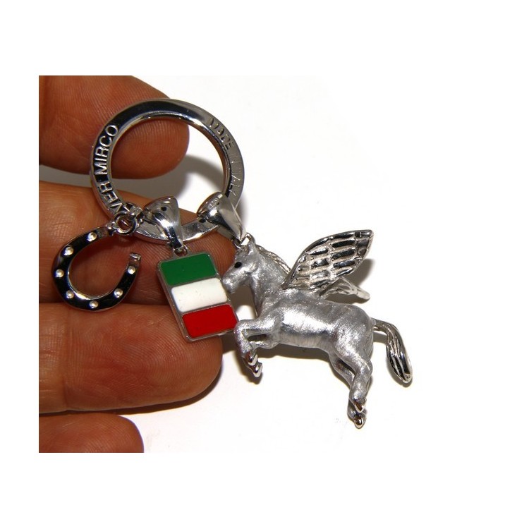 NLB|Keyrings man or woman KeyRing Pegaso horseshoe fired enamel handmade, all 925 22.4 gr - amulet