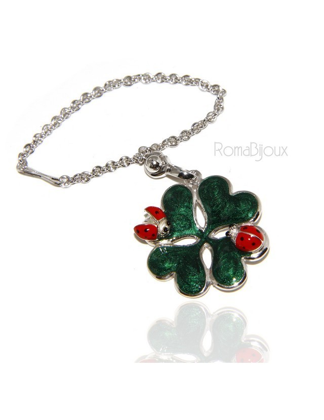 Key ring or pendant charm woman bag Key ring door keys and four-leaf clover 925 silver ladybug massive