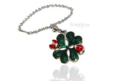 NLB|Key ring or pendant charm woman bag Key ring door keys and four-leaf clover 925 silver ladybug massive