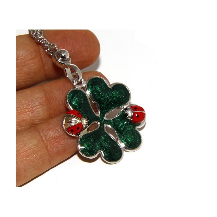 NLB|Key ring or pendant charm woman bag Key ring door keys and four-leaf clover 925 silver ladybug massive