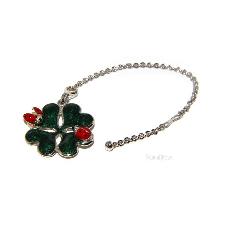NLB|Portachiavi o pendente charme borsa donna Key ring porta chiavi quadrifoglio e coccinella argento 925 massiccio