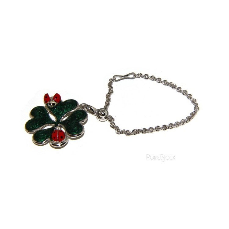 NLB|Key ring or pendant charm woman bag Key ring door keys and four-leaf clover 925 silver ladybug massive