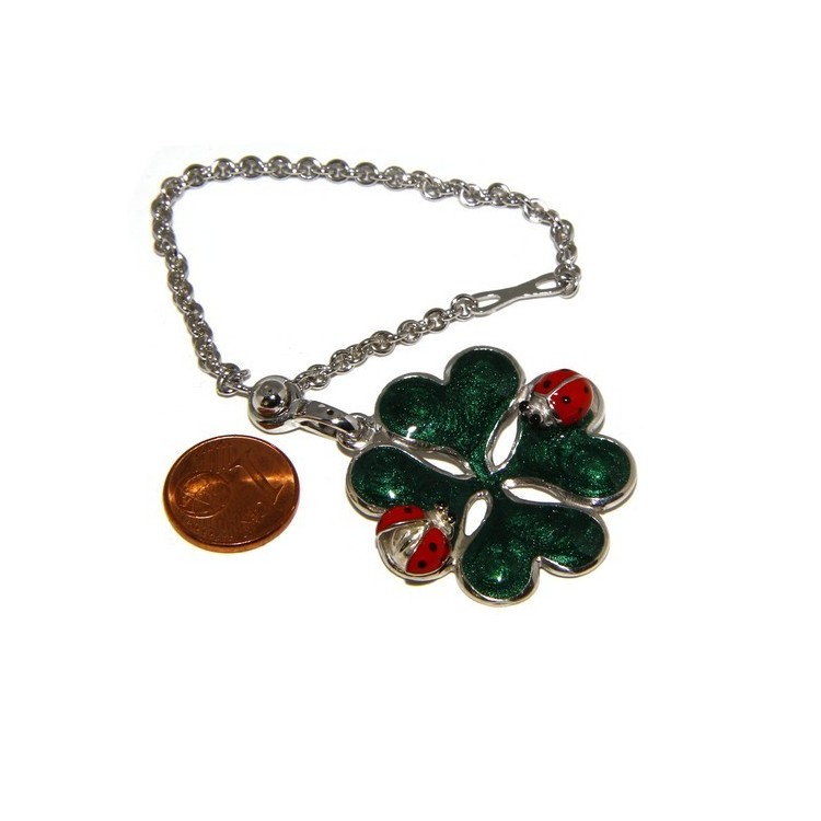 NLB|Key ring or pendant charm woman bag Key ring door keys and four-leaf clover 925 silver ladybug massive