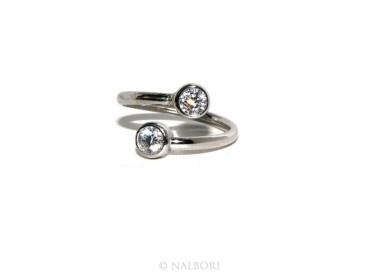 NLB|Argento 925 : Anello contrariè regolabile con zirconi naturali 4 mm colore bianco anche finger, da falange