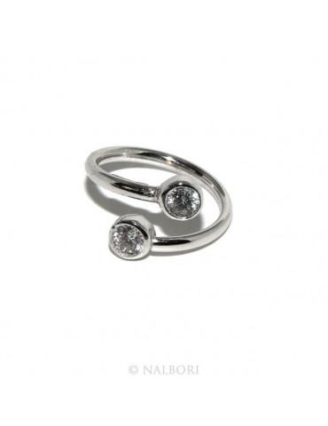 925: Adjustable contrary ring with natural zircon 4 mm white color even finger for phalanx