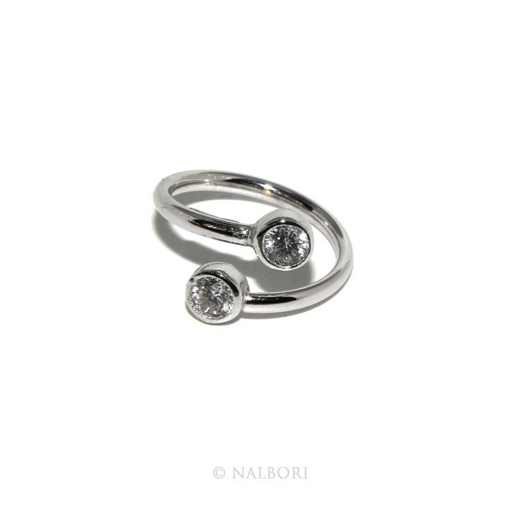 NLB|Argento 925 : Anello contrariè regolabile con zirconi naturali 4 mm colore bianco anche finger, da falange