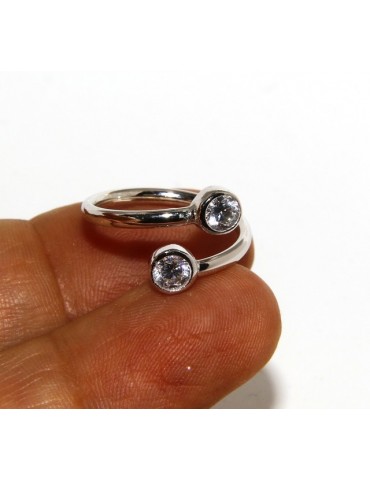 Argento 925 : Anello contrariè regolabile con zirconi naturali 4 mm colore bianco anche finger, da falange