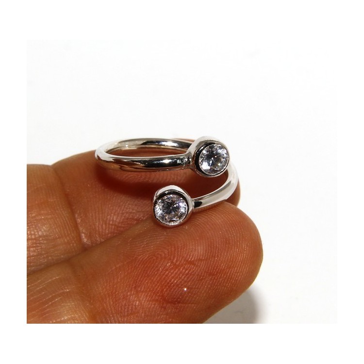 NLB|925: Adjustable contrary ring with natural zircon 4 mm white color even finger for phalanx