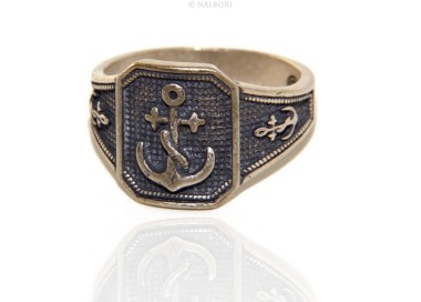 NLB|Ring Silver 925 Rectangular antique blue shield man, anchor anchors