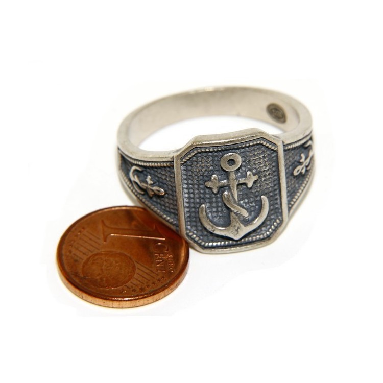 NLB|Ring Silver 925 Rectangular antique blue shield man, anchor anchors