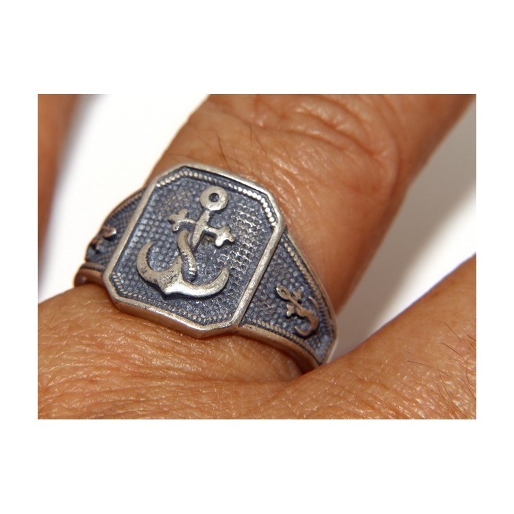 NLB|Ring Silver 925 Rectangular antique blue shield man, anchor anchors
