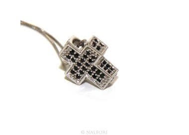 NLB|925: Necklace Collier man woman Venetian 45 cm in 3D and cross studded with zirconia black