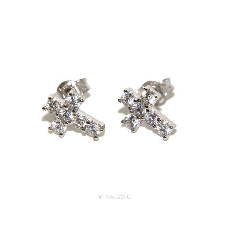 NLB|925: earrings men / women cross stitch light pave zircon White