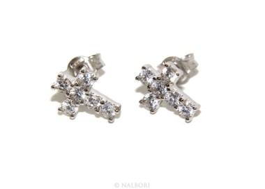 NLB|925: earrings men / women cross stitch light pave zircon White