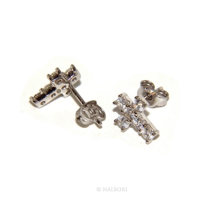 NLB|925: earrings men / women cross stitch light pave zircon White
