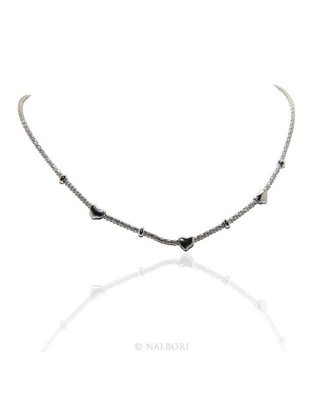 Argento 925 : Collana donna pop corn con cuore cuori e rondelle 43-45 cm Argento 925 : Collana donna pop corn con cuore cuori e rondelle 43-45 cm