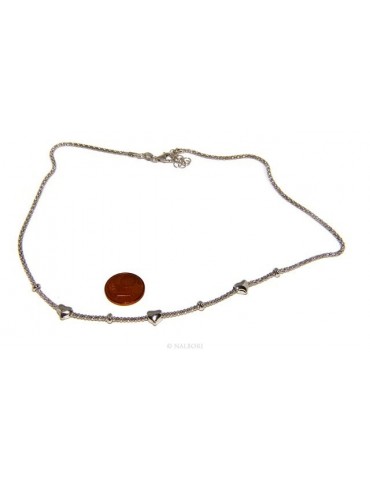 Argento 925 : Collana donna pop corn con cuore cuori e rondelle 43-45 cm