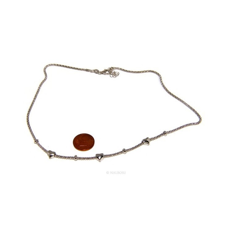 NLB|Argento 925 : Collana donna pop corn con cuore cuori e rondelle 43-45 cm