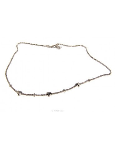 Argento 925 : Collana donna pop corn con cuore cuori e rondelle 43-45 cm