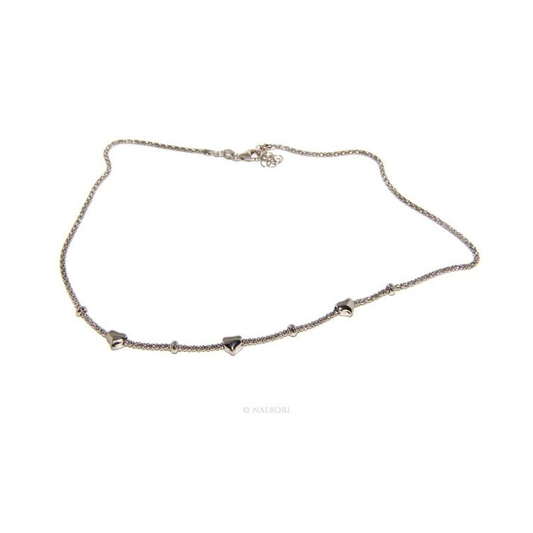 NLB|Argento 925 : Collana donna pop corn con cuore cuori e rondelle 43-45 cm