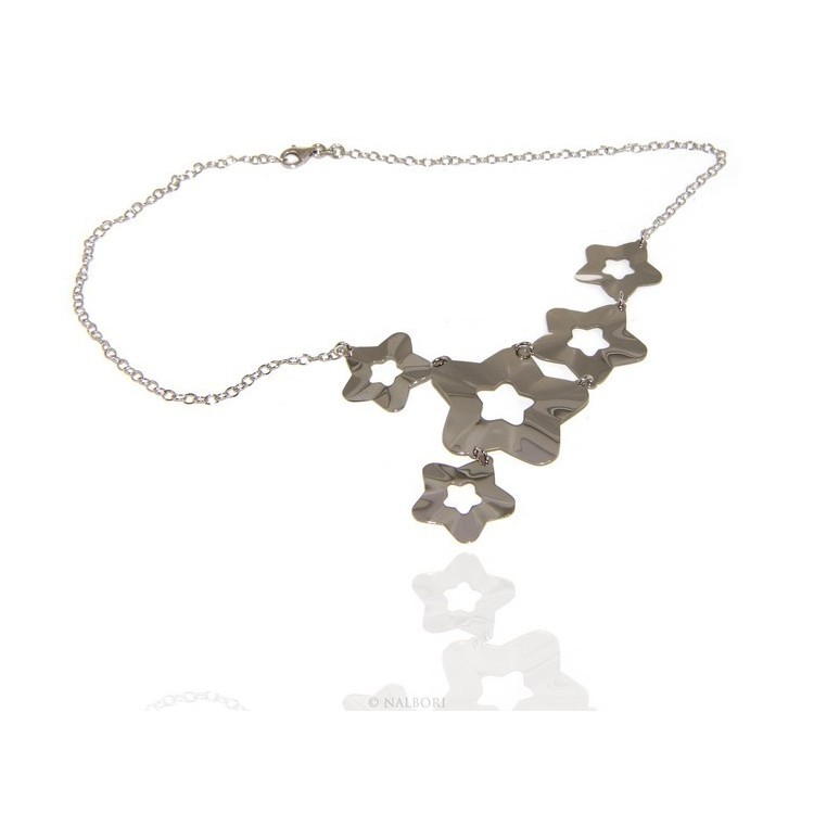 NLB|Argento 925 : Collana donna girocollo con pioggia di stelle asimetrica 45 cm regolabile