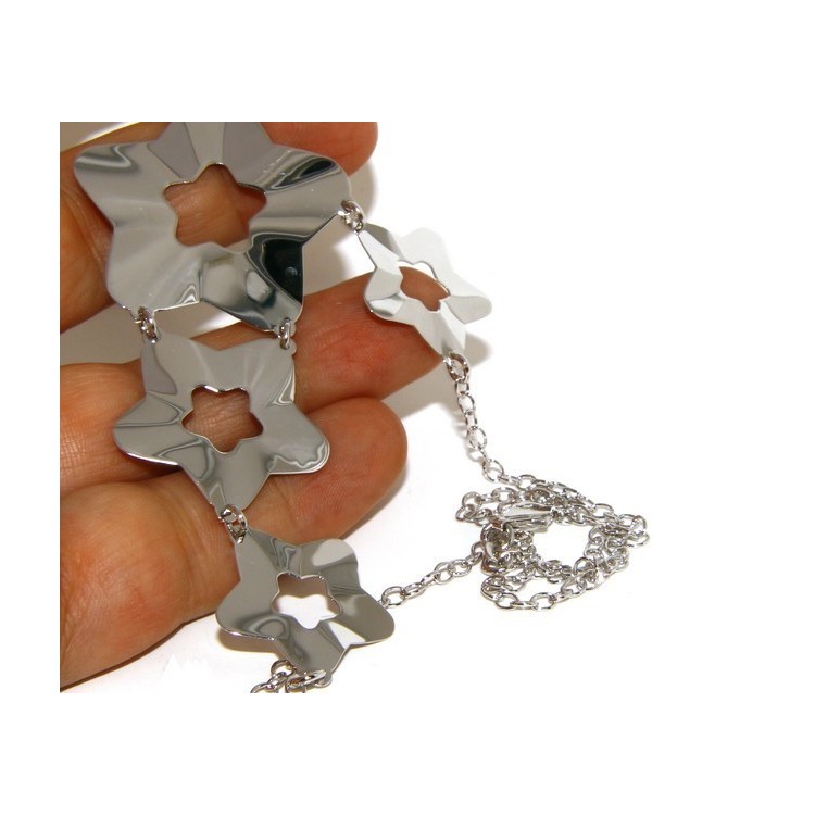 NLB|Argento 925 : Collana donna girocollo con pioggia di stelle asimetrica 45 cm regolabile