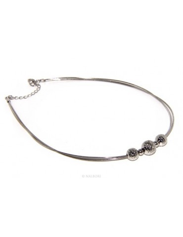 925: Women's Necklace 3-wire with omega ball diamond in shade
