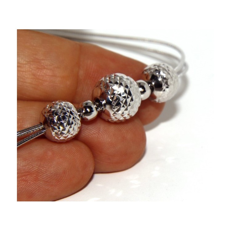NLB|Argento 925 : Collana donna girocollo a 3 fili omega con sfere diamantate a gradazione