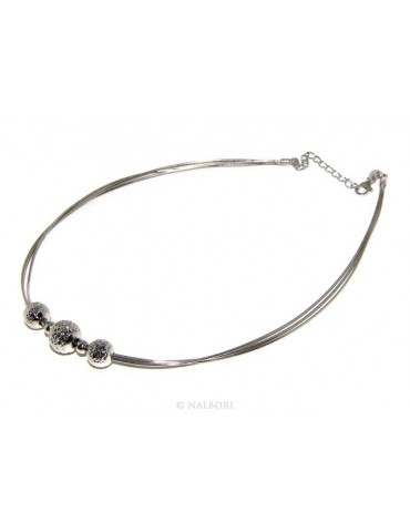 925: Women's Necklace 3-wire with omega ball diamond in shade