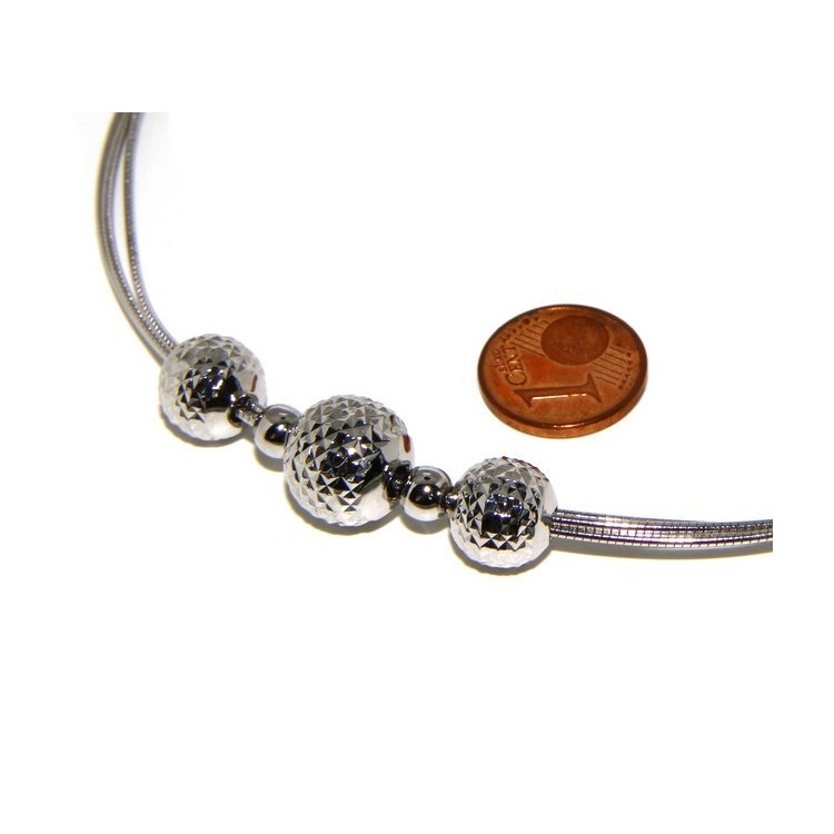 NLB|Argento 925 : Collana donna girocollo a 3 fili omega con sfere diamantate a gradazione