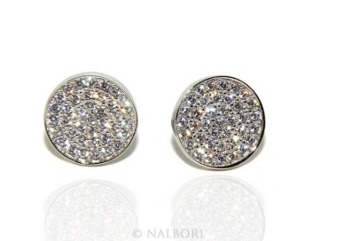 NLB|925: pair of earrings 9.5mm man woman button pavé zirconia mircosetting round