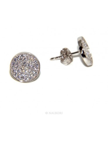 925: pair of earrings 9.5mm man woman button pavé zirconia mircosetting round
