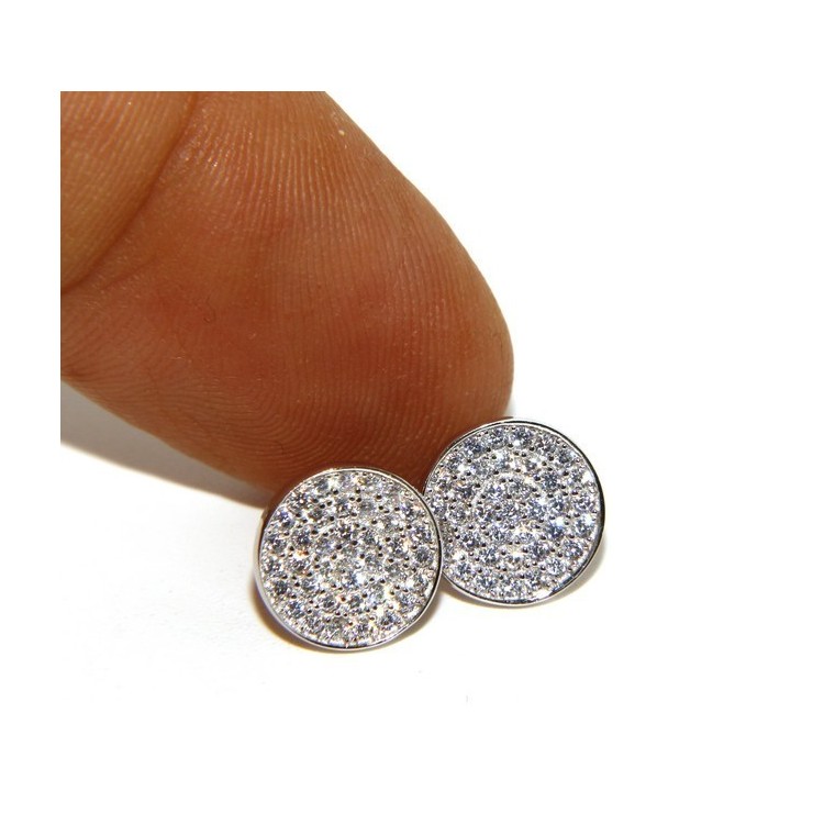 NLB|Argento 925 : coppia di orecchini 9,5mm uomo donna bottone pavè zirconi mircosetting tondo