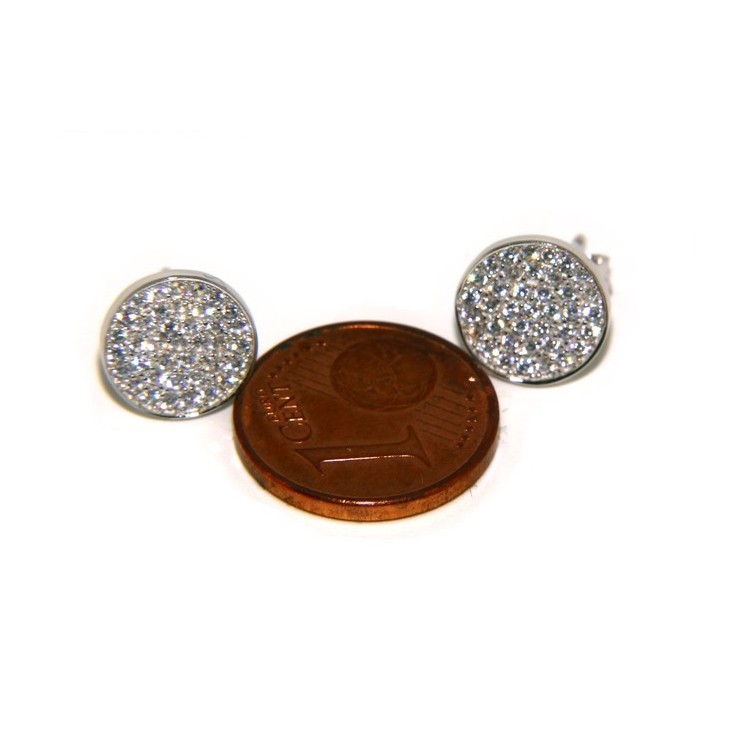 NLB|Argento 925 : coppia di orecchini 9,5mm uomo donna bottone pavè zirconi mircosetting tondo