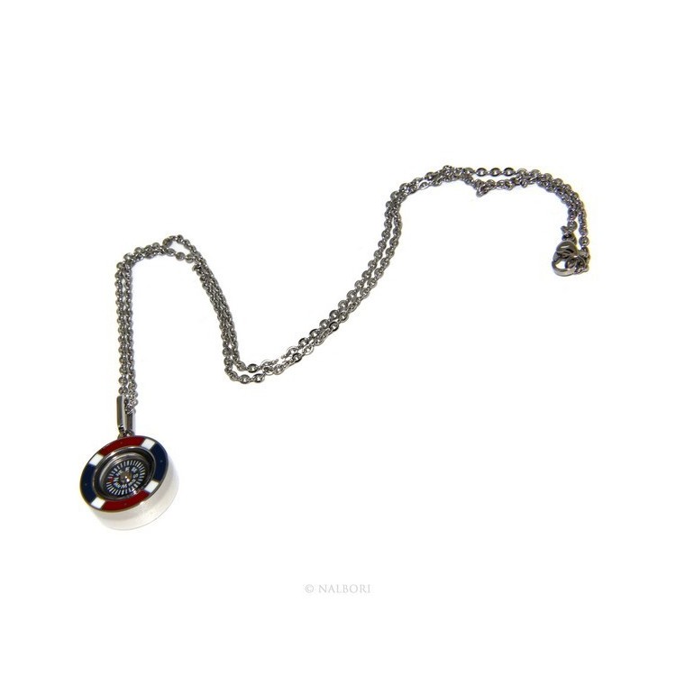 NLB|Steel: Exclusive necklace rolo 'man woman pendant french flag and compass