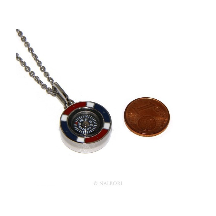 NLB|Steel: Exclusive necklace rolo 'man woman pendant french flag and compass