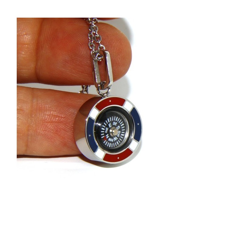 NLB|Steel: Exclusive necklace rolo 'man woman pendant french flag and compass