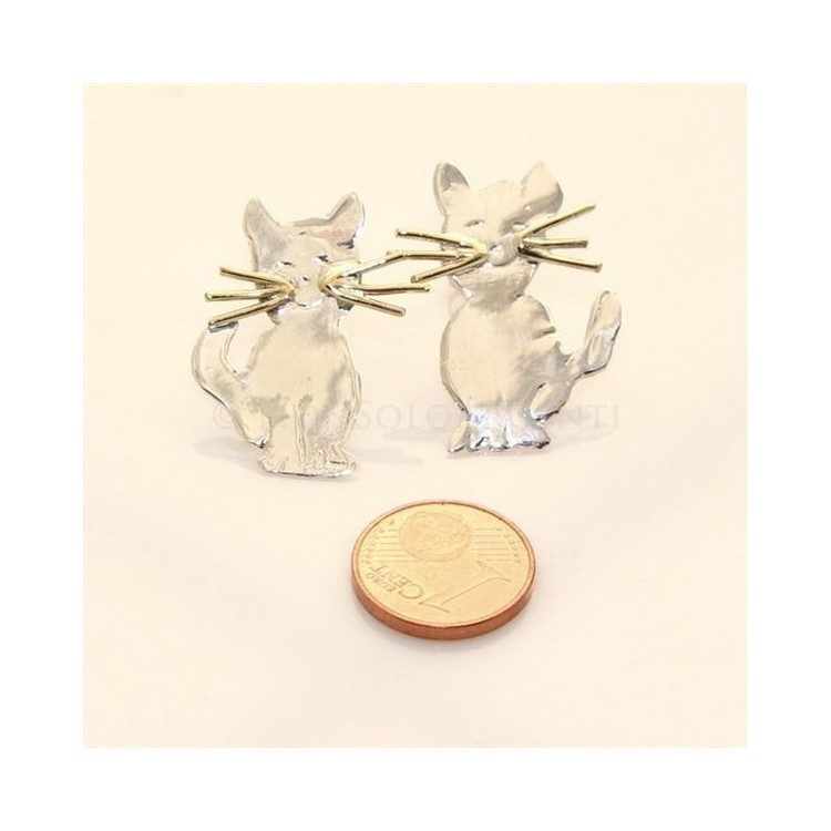 NLB|argento 925 : orecchini GATTO gattini donna HAND MADE Massiccio argento 925 baffi lam oro