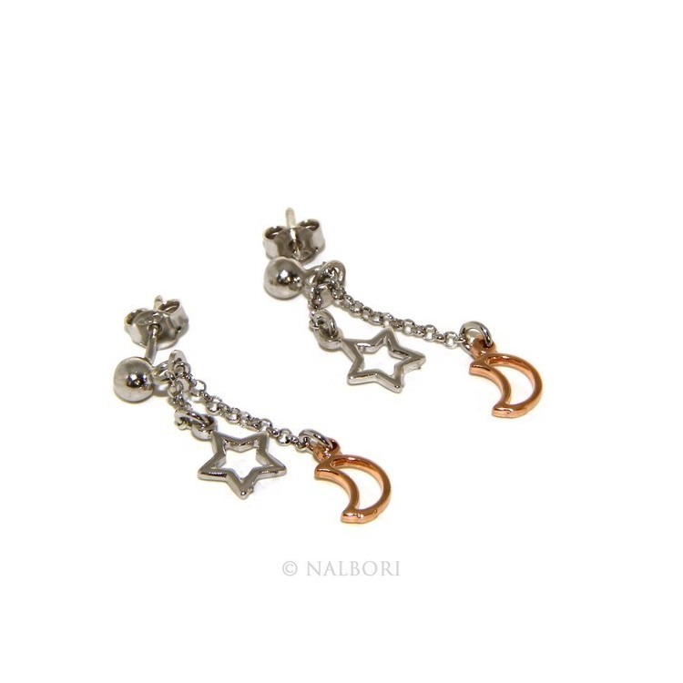 NLB|925: earrings with rolo chain 'ball pendant star rose moon