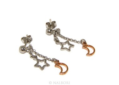 NLB|925: earrings with rolo chain 'ball pendant star rose moon