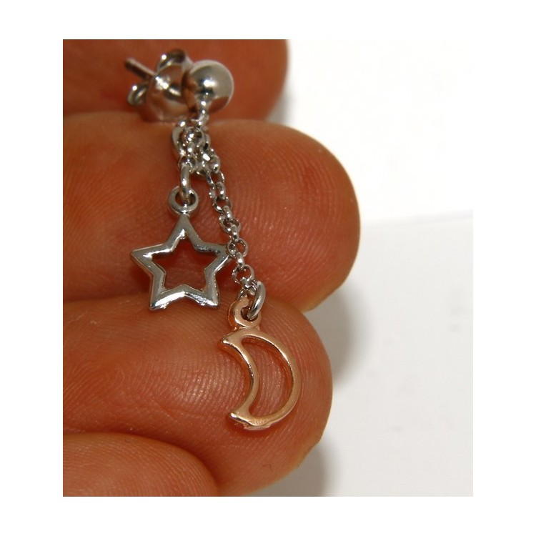 NLB|925: earrings with rolo chain 'ball pendant star rose moon