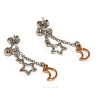 NLB|925: earrings with rolo chain 'ball pendant star rose moon